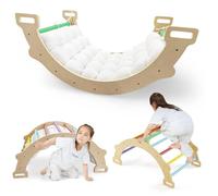 DREAMADE Arche à Bascule 2-en-1 en Bois pour Enfants 1+ Ans, Triangle d’Escalade avec Coussin Confortable pour Tout-Petits, Arche de Jeu d'Équilibre, Utilisable Intérieur (Multicolore)