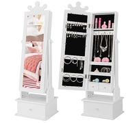 DREAMADE Armoire à Bijoux Enfants avec Miroir Inclinable,Armoire de Rangement Autoportante Enfant 3+Ans avec Tiroir,Anti-Bascule,Cadeau Filles Charge 10KG pour Chambre,Vestiaire (Blanc)