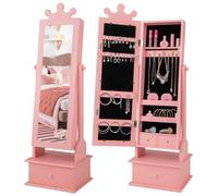 DREAMADE Armoire à Bijoux Enfants avec Miroir Inclinable,Armoire de Rangement Autoportante Enfant 3+Ans avec Tiroir,Anti-Bascule,Cadeau Filles Charge 10KG pour Chambre,Vestiaire (Rose)