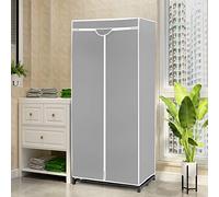 DREAMADE Armoire de Rangement Multifonctionnel, Penderie de Vêtement en Fer et Tissus avec 2 Compartiments de Stockage, pour Salon, Chambre, Vestiaire et Balcon (Gris)