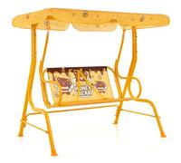 DREAMADE Balancelle de Jardin 2 Places pour Enfants,Balançoire Exterieur Enfant en Acier avec Auvent d’Inclinaison,Support en Métal,Ceintures de Sécurité,Charge 80 kg (Jaune)