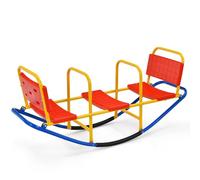 DREAMADE Balançoire à Bascule en Métal pour Enfant 3-8 Ans, Bascule avec 3 Siège, Trébuchet avec Poignées & Dossiers, pour Intérieur/Extérieur, Salon et Cours (Balançoire 3 Places)