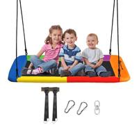 DREAMADE Balançoire Nid d’Oiseau Rectangulaire Enfants avec Hauteur Réglable 100 - 180CM et Siège Spacieux, Max 150KG, Multicolore