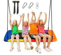 DREAMADE Balançoire Nid d’Oiseau Rectangulaire pour Enfants, Chaise Suspendue avec Siège Spacieux 150X80CM et Hauteur Réglable 100-180CM, Charge Max300KG, pour Jardin, Camping, Balcon (Multicolore)