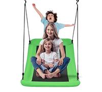 DREAMADE Balançoire Nid d'Oiseau Rectangulaire pour Enfants et Adulte avec Hauteur Réglable 100-180CM, en Tissu avec Deux Sangles, Multitude de Méthodes de Suspension, 155 x 83 cm