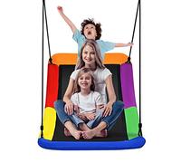 DREAMADE Balançoire Nid d'Oiseau Rectangulaire pour Enfants et Adultes, Hauteur Réglable 100-180CM, Tissu avec Deux Sangles, Multitude de Méthodes de Suspension, 155 x 83 cm