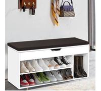 DREAMADE Banc à Chaussure, Etagère de Rangement en Particule et Panneau de Densité avec 2 Niveau de Rangement