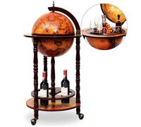 DREAMADE Bar Globe Terrestre Mappemonde,Casier/Support à Vin/Bouteilles en Bois avec 3 roulettes pour Salon,Chambre,Cuisine (Marron)