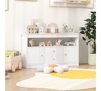 DREAMADE Bibliotheque Enfants 106x30x62CM en Bois,Coffre à Jouets Enfant avec 2 Tiroirs,2 Etagères avec Portes,Compartiment Ouvert,Kit Anti-basculement,Meuble de Rangement Enfant Charge 70KG (Blanc)