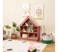 DREAMADE Bibliothèque Enfants à 3 Niveaux,Coffre à Jouets avec 5 Compartiments Ouverts&Kits Anti-Basculement,Étagère de Rangement Forme de Maison,88x34x108CM (Rose)