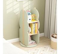 DREAMADE Bibliothèque Enfants Rotative 360° en Bois,Coffre à Jouets Forme d'arbre avec Compartiments Ouverts,Étagère de Rangement à 3 Niveaux47x47x96CM (Vert)
