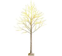 DREAMADE Bouleau Artificiel Blanc 180CM avec 96 Lampes à LED Pré-installées Lumière Blanche Chaude, Arbre de Noël en PVC avec Base Plastique, Décoration de Fêtes pour Intérieur