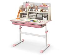 DREAMADE Bureau Enfant 2 Niveau avec Plateau Inclinable&Hauteur Réglable,Table d'Étude Ergonomique avec Bibliothèque&Tiroir&,Bureau d'Ecriture Fille Garçon,Charge 100KG (4 Compartiments,Rose)