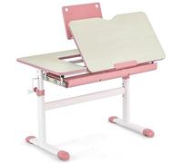 DREAMADE Bureau Enfant 3-12Ans avec Hauteur Réglable&Plateau Inclinable 0-60°, Table d'Étude Fille Garçon avec Support de Livre&Tiroir,80x52x73CM (Rose)