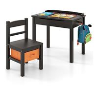 DREAMADE Bureau Enfant avec Chaise en Bois 59x40x55CM,Table d'Étude Enfant 3+Ans,Plateau Rabattable,Crochet,Table et Chaise avec Tiroir en Tissu pour Fille Garçon,Charge 70KG (Café)