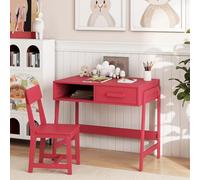 DREAMADE Bureau Enfant avec Chaise Ergonomique, Table Enfant et Chaise en Bois de Pin avec Compartiment Ouverte, Tiroir, Table d'Activités Garçons Filles 3+ Ans pour Apprendre, Écrire (Rose)