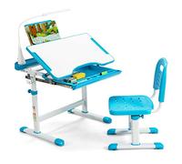 DREAMADE Bureau Enfant,Ensemble Table et Chaise pour Enfants,avec Tiroir,Support de Lecture et Lampe LED Dimmable de Protection des Yeux à Hauteur et Angle Réglables,Bleu/Rose (Bleu)