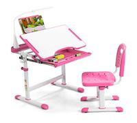 DREAMADE Bureau Enfant,Ensemble Table et Chaise pour Enfants,avec Tiroir,Support de Lecture et Lampe LED Dimmable de Protection des Yeux à Hauteur et Angle Réglables,Bleu/Rose (Rose)