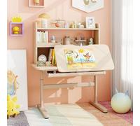 DREAMADE Bureau Enfants avec Étagère, Bureau d'Étude de 3-12 Ans Réglable en Hauteur, Plateau Réglable, Porte-Stylo, Pupitre de Lecture Extensible, Tiroir, pour Chambre, Salon (Naturel)