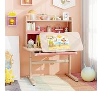 DREAMADE Bureau Enfants avec Étagère, Bureau d'Étude de 3-12 Ans Réglable en Hauteur, Plateau Réglable, Porte-Stylo, Pupitre de Lecture Extensible, Tiroir, pour Chambre, Salon (Rose)