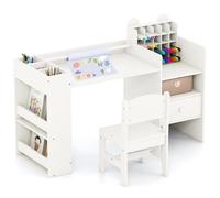 DREAMADE Bureau Enfants, Ensemble Table et Chaise avec Rangements et Rouleau Papier Amovible, pour Lecture, Dessin, Bricolage, Table d'Etude pour Salon, Chambre d'enfant, Charge 75kg