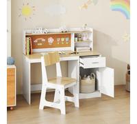 DREAMADE Bureau Enfants, Table d'Étude avec Chaise, Étagère, Tableau d'Affichage, Tiroir, Armoire pour Lecture, Dessin, Bricolage, pour Salon, Chambre d'enfant (Naturel)