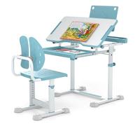 DREAMADE Bureau pour Enfants avec Chaise, Table d'Étude avec Plateau Inclinable, Hauteur Réglable, Tiroir Amovible, Table de Travail et Chaise Ergonomique (Bleu)