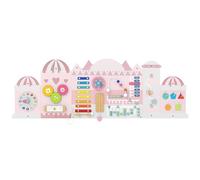 DREAMADE Busy Board Montessori, Planche d'Activités en Bois pour Enfants de 3+ Ans, Tableau Sensoriel avec 5 Tableaux, Jeux Educatif pour Salle de Jeux, Maternelle (Rose Château)