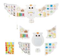 DREAMADE Busy Board Montessori, Planche d'Activités en Bois pour Enfants de 3+ Ans, Tableau Sensoriel avec 5 Tableaux, Jeux Educatif pour Salle de Jeux, Maternelle (Blanc Hibou)