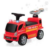 DREAMADE Camion de Pompier Porteur Enfant avec Machine à Bulles, Voiture à Pousser avec Lumières et Effets Sonores Musicaux, Rouge