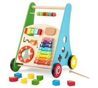 DREAMADE Chariot de Marche en Bois Bébé 1+Ans,7 en 1 Trotteur Multi-Activités Tout-petits avec Boîte de Rangement&8 Blocs&1 Maillet,Marcheur d'Apprentissage pour Garçons Filles