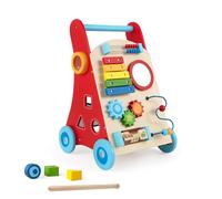 DREAMADE Chariot de Marche en Bois Bébé,Trotteur Bébé Montessori avec 3 Blocs&1 Maillet&Xylophone&Espace de Rangement,Marcheur d'Apprentissage pour Garçons Filles 3 Ans+ (Multicolore)