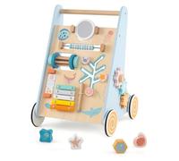 DREAMADE Chariot de Marche en Bois Bébé,Trotteur Bébé Montessori avec Roues&4 Blocs&Xylophone&Espace de Rangement&Jouet Educatif,Marcheur d'Apprentissage pour Garçons Filles