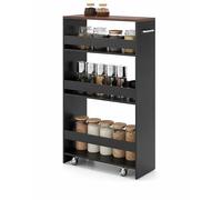 DREAMADE Chariot de Rangement à 3 Niveaux, Desserte à roulettes, Mince de 25/30 CM avec 4 Roues Universelles, Poignée Latérale, pour Bureau à Domicile, Salle à Manger (25 cm,Noir+Marron)