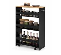 DREAMADE Chariot de Rangement à 3 Niveaux, Desserte à roulettes, Mince de 25/30 CM avec 4 Roues Universelles, Poignée Latérale, pour Bureau à Domicile, Salle à Manger (25 cm,Noir+Naturel)