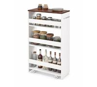 DREAMADE Chariot de Rangement à 3 Niveaux, Desserte à roulettes, Mince de 25/30 CM avec 4 Roues Universelles, Poignée Latérale, pour Bureau à Domicile, Salle à Manger (25 cm,Blanc+Marron Foncé)