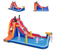 DREAMADE Château Gonflable 5 en 1 avec Toboggan, Piscine, Canon à Eau, Panier de Basket, Mur d'Escalade, Aire de Jeu Jardin, Pirate