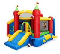 DREAMADE Château Gonflable, Aire de Jeux Gonflable Extérieur Polyvalent avec 100 Boules Océaniques, Basket-Ball en PVC, Foot-Ball, 3 Balles de Cible 380 x 305 x 215 CM, sans Gonfleur (sans Gonfleur)