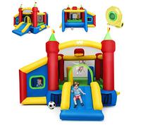 DREAMADE Château Gonflable, Aire de Jeux Gonflable Extérieur Polyvalent avec 100 Boules Océaniques, Basket-Ball en PVC, Foot-Ball, 3 Balles de Cible 380 x 305 x 215 CM(avec Gonfleur 450W)