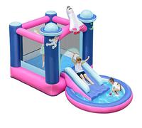 DREAMADE Château Gonflable avec Toboggan, Château Gonflable de 207 x 393 x 270 cm avec Gonfleur de 480 W, Structure Gonflable pour Enfants de 3 à 10 Ans, Capacité de Poids de 135 kg