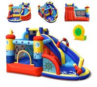 DREAMADE Château Gonflable pour 3-4 Enfants 3-12 Ans avec Long Toboggan Piscine Mur d'escalade 380 x 290 x 200 CM Charge 120KG Parc Aquatique Intérieur Extérieur (avec Gonfleur 550 W)