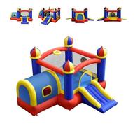 DREAMADE Château Gonflable pour Enfant avec Petite Maison, Zone de Saut, Toboggan, Panier de Basket, Sans Gonfleur