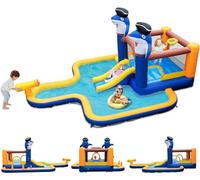 DREAMADE Château Gonflable pour Enfant, Charge Max. 90KG, 7 en 1 Parc Aquatique avec Piscine, Toboggan, Jeu de Boxe, Canon à Eau, Trampoline, Piscine pour Tout-Petit 3-10 Ans (sans Gonfleur)