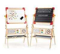 DREAMADE Chevalet d’Art pour Enfants, Chevalet en Bois Double Face Réglable avec Tableau Blanc Magnétique & Tableau Noir, Rouleau de Papier Bonus et Aimants en Lettres, Planche à Dessin Debout