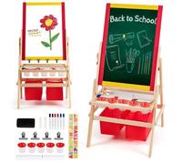 DREAMADE Chevalet pour Enfants Multifonctionnel 3 en 1 Tableau à Dessin Magnétique sur Pieds Double Face avec Sac de Rangement