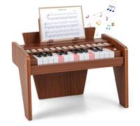 DREAMADE Clavier 25 Touches, Piano Électrique pour Enfants avec 15 Démos, 6 Tonalités et 8 Percussions, Enseignement Guidé par Lumière avec Pupitre Amovible (Marron)