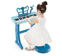 DREAMADE Clavier de 37 Touches pour Enfants 3+ Ans, Piano Jouet Musical Électronique avec Microphone, Tabouret Confortable, Pupitre de Musique Amovible (Bleu)