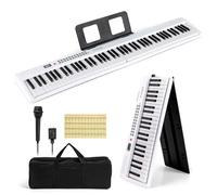 DREAMADE Clavier Numérique Pliable à 88 Touches, Semi-Lesté de Taille Standard avec MIDI Sans Fil, 2 Haut-Parleurs, Piano Portable pour Débutants, Enfants, Adultes (Blanc)