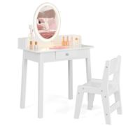 DREAMADE Coiffeuse Enfants Fille avec Tabouret&Lumières LED,Coiffeuse de Maquillage Princesse 3+Ans avec Miroir Amovible&Porte-Bijoux&Dispositif Anti-Bascule,Bureau Enfant avec Tiroir (Blanc)