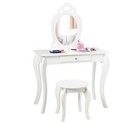 DREAMADE Coiffeuse Princesse pour Enfant avec Tabouret, Table de Maquillage pour Enfant avec Miroir Amovible et Tiroir, pour Chambre des Enfants, Vestiaire, Blanc/Rose (Blanc)